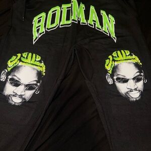 Dennis Rodman Black/Neon Green sweatpants size M